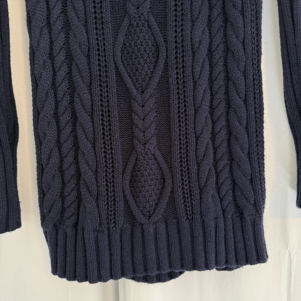 Athleta 100% Merino Wool Cable Knit Turtleneck Sweater Navy Women’s Small - Picture 6 of 11